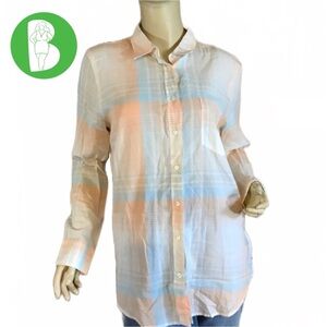 J. CREW "THE PERFECT SHIRT" PEACH & BLUE COTTON PLAID BUTTON DOWN (M)